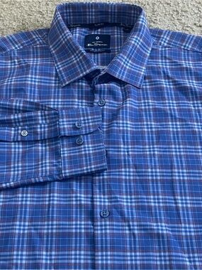 Ben Sherman All The Way Stretch Button Down Men’s XL Blue Plaid Long Sleeve